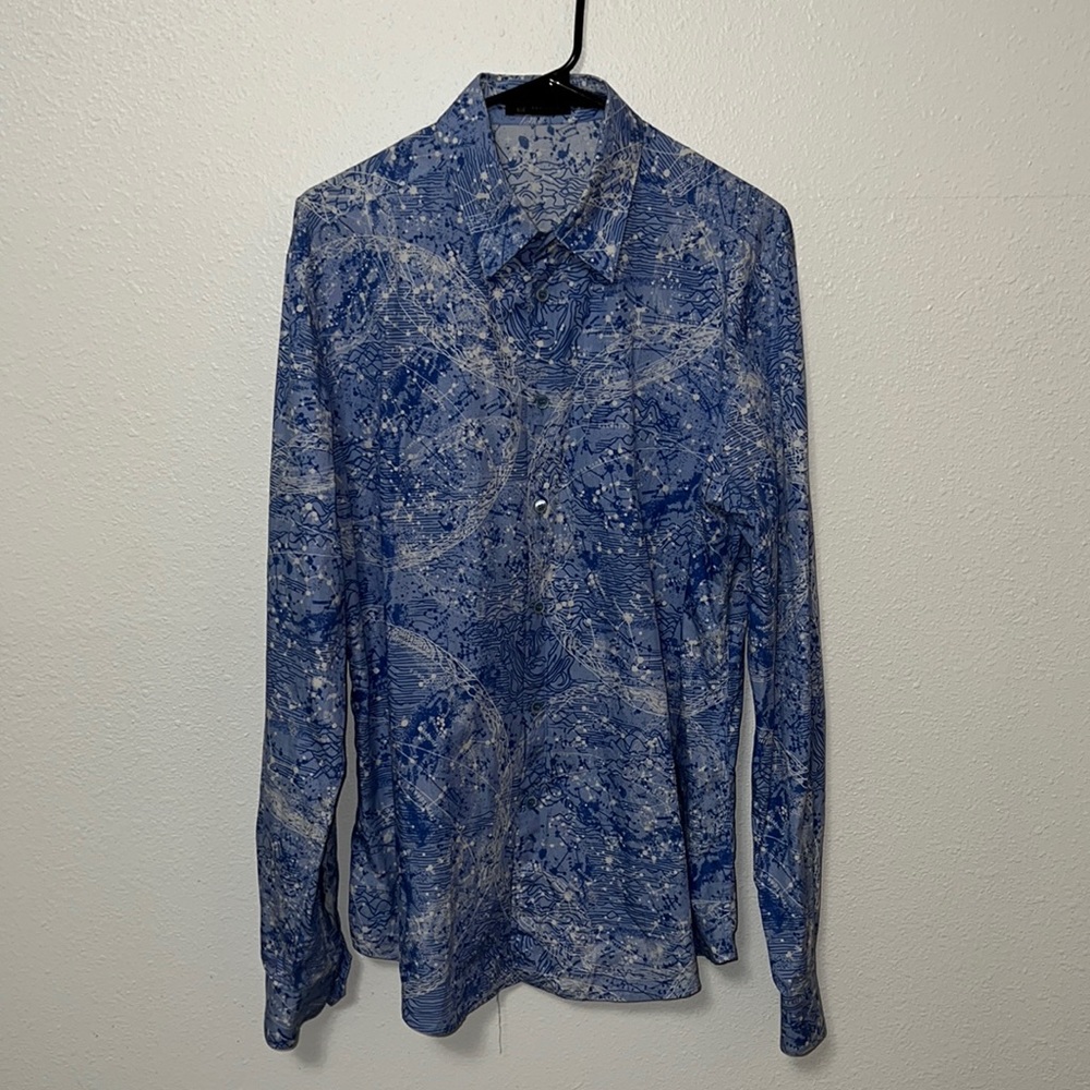 Versace, Size 40, Dress Shirt, Button Down, Blue, white